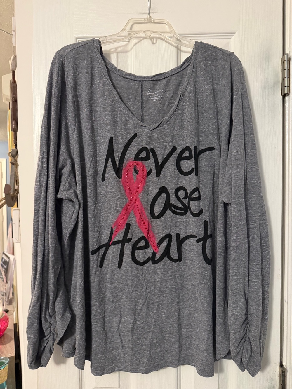 Lane Bryant Gray Long-Sleeve Tee with Pink Ribbon Graphic